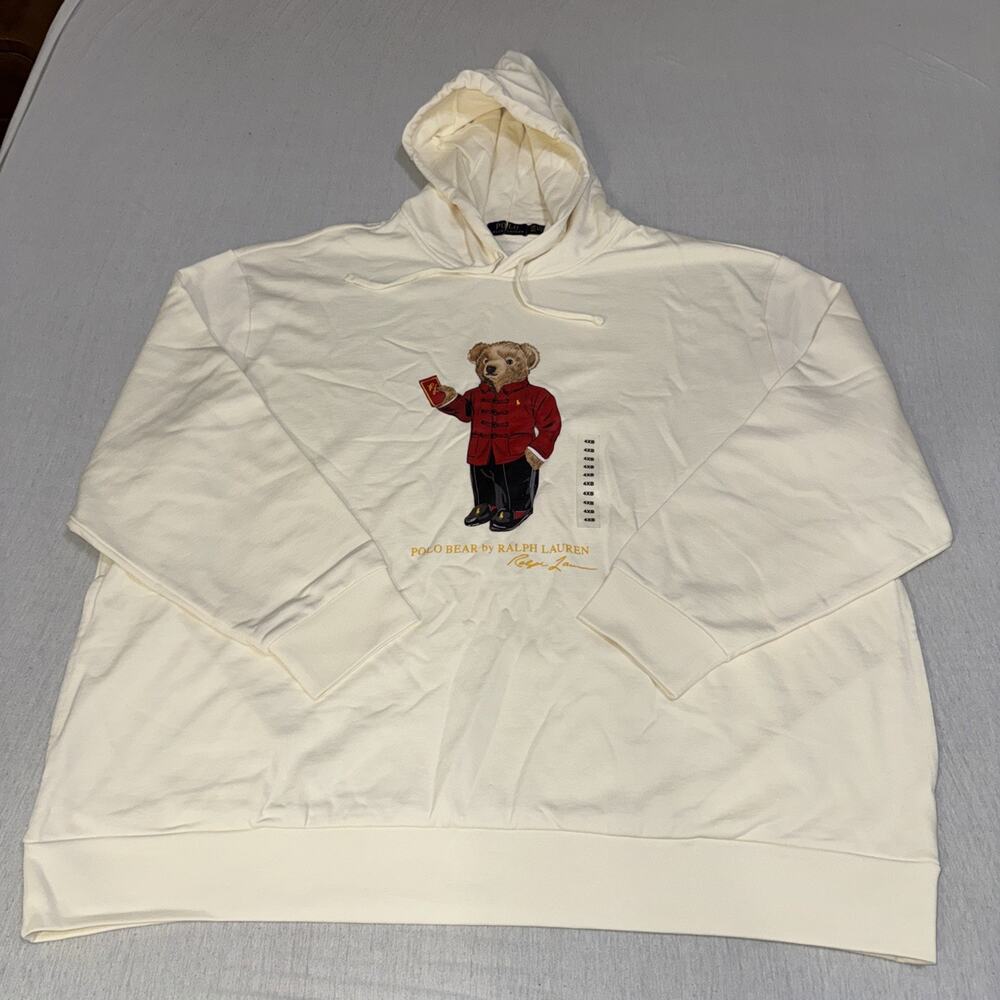 Polo Ralph Lauren Cream Lunar New Year Polo Bear Fleece Hoodie 4XB NEW